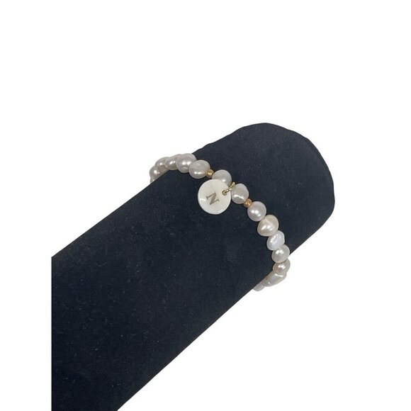 Faux White Pearl Bracelet With Gold Accents & Monogram "N" Charm - Picture 4 of 6